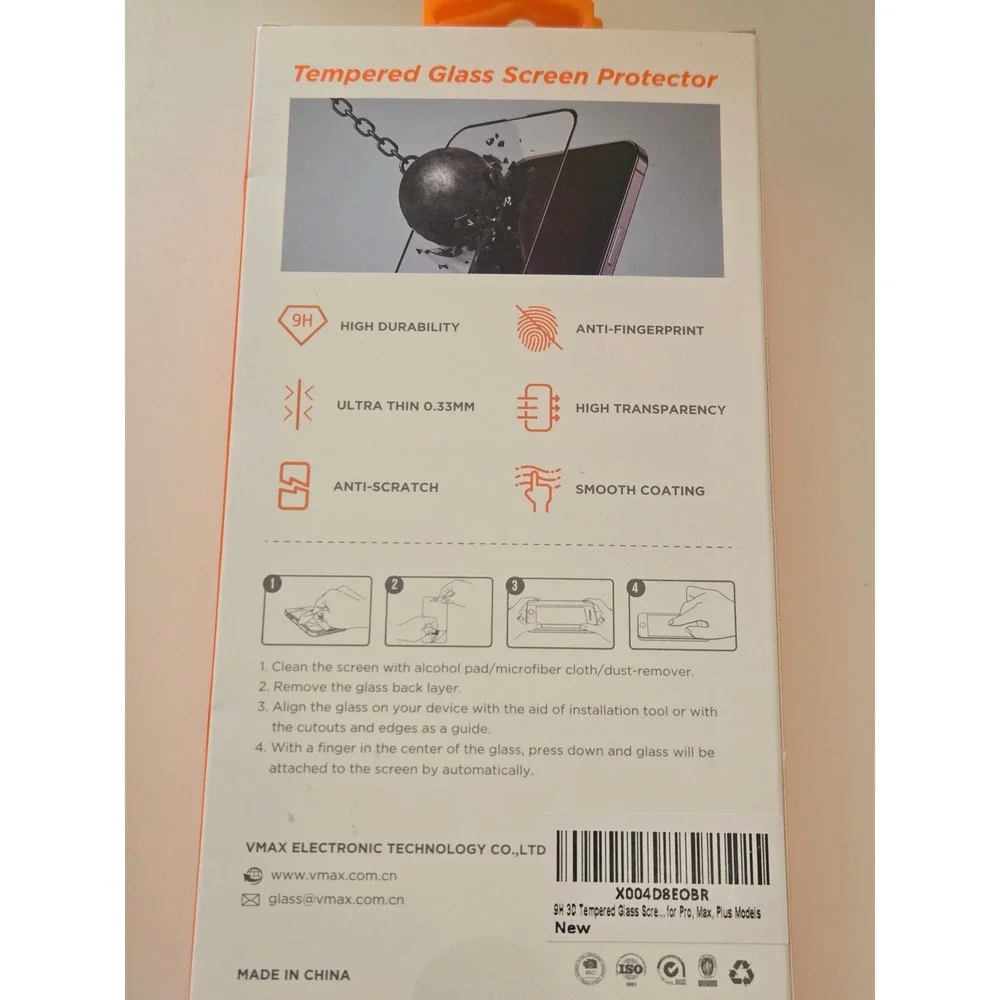 VMAX Black Tempered Glass Screen Protector for iPhone 15 Pro‎ Max 3D